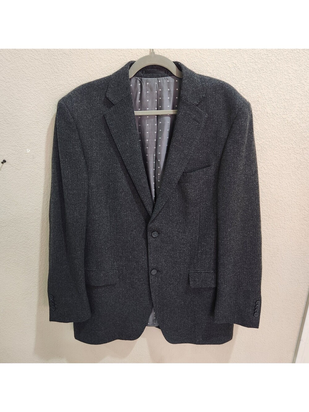Studio Milano Italy 100% Cashmere 42L Charcoal herringbone blazer Sports coat
